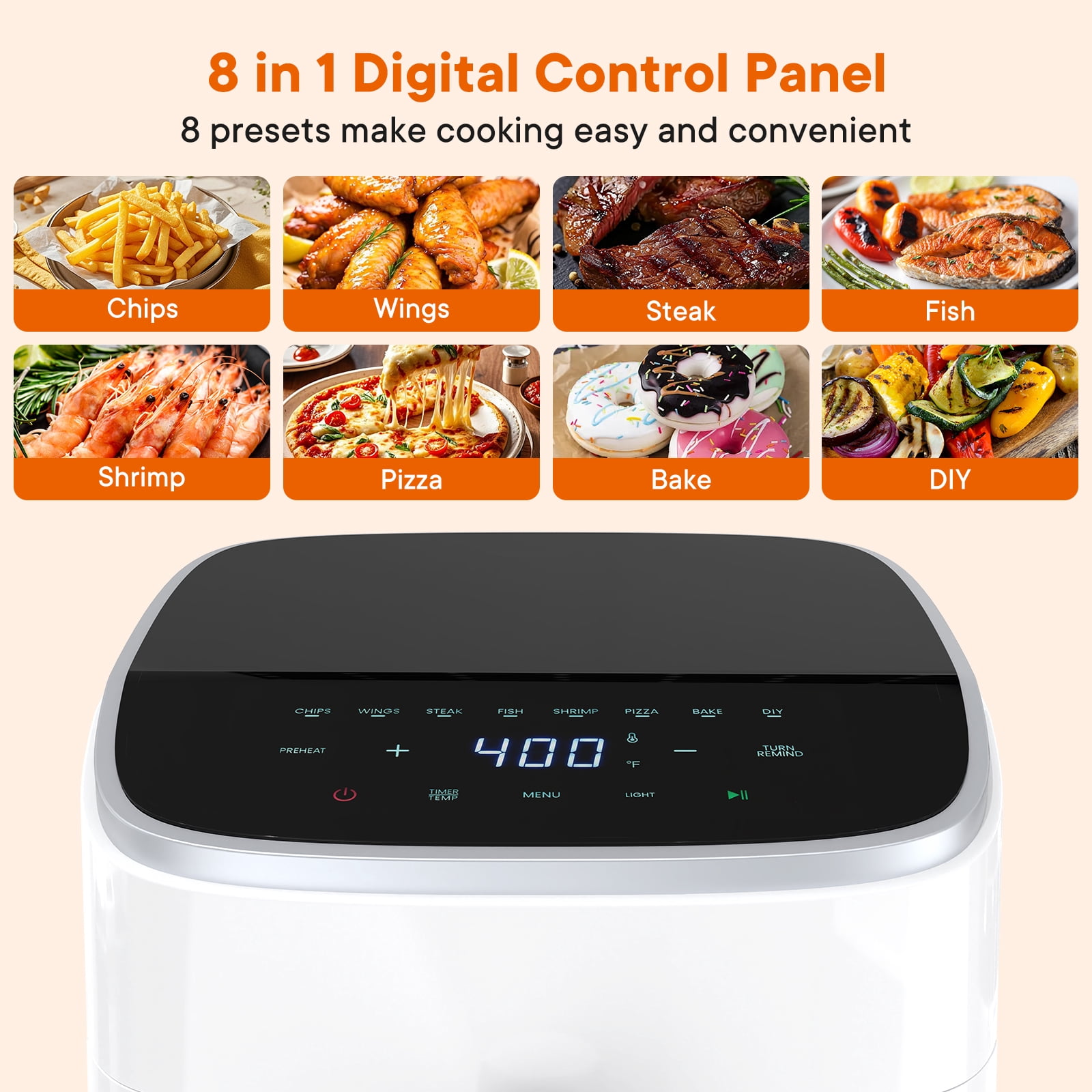 JIOABL 4 Qt Compact Air Fryer, 4-in-1 Air Fry Bake Roast Reheat, Dishwasher-Safe, White