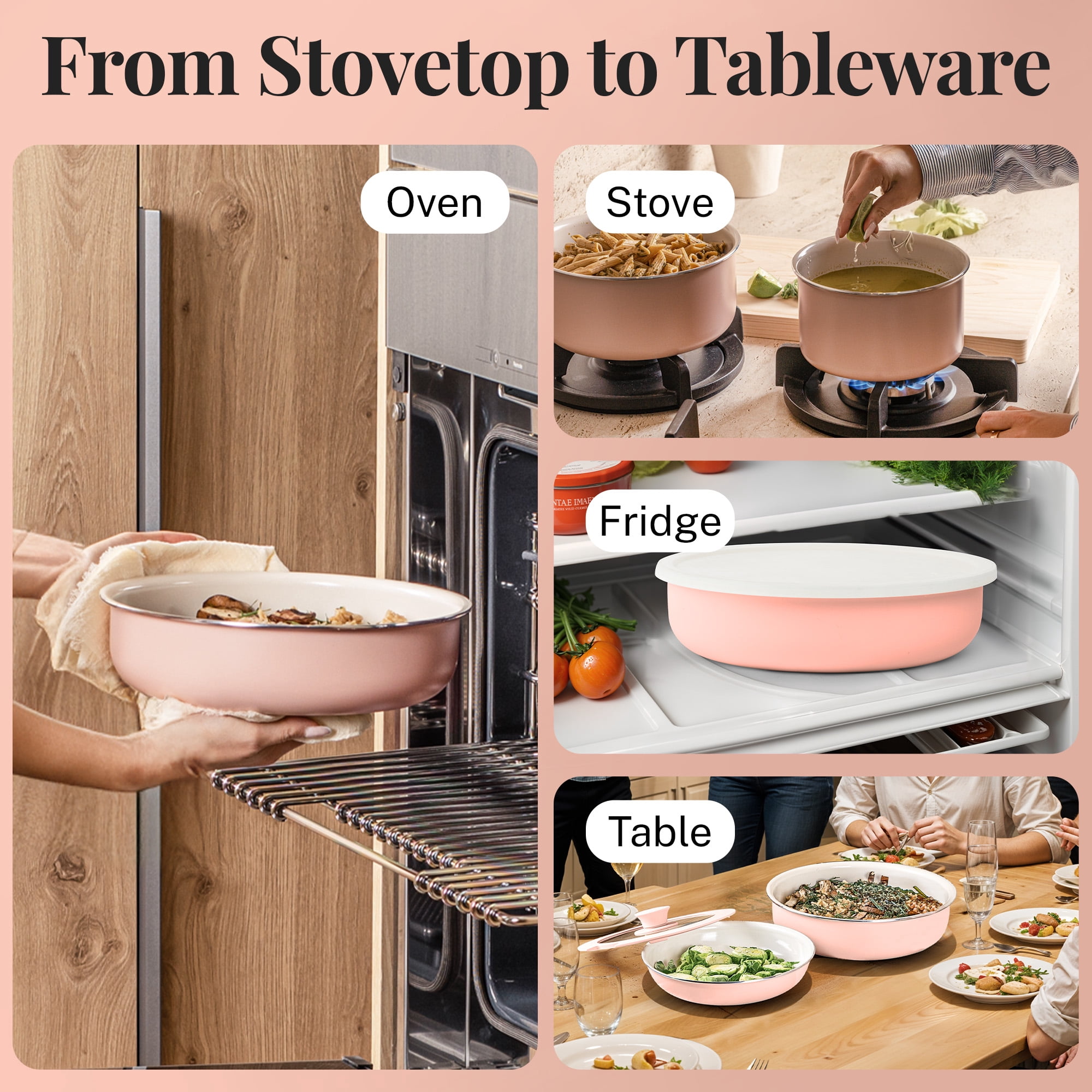 Gotham Steel 18 Pcs Pots and Pans set Non Stick, Ceramic Pan Cookware Set W/ Detachable Handle, RV Kitchen Cooking Set with Secure Lock Removable Handles, Oven Safe Nonstick Pan Set, Pink