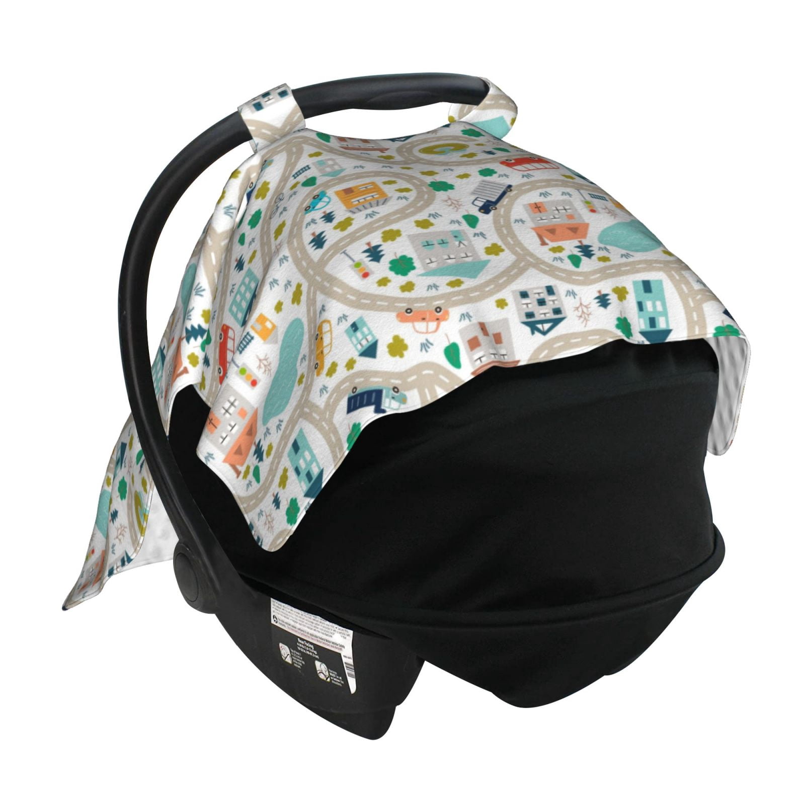 Naloa Hand Drawn Cars Trucks Buses And Roads Baby Car Seat Cover, Breathable Baby Carrier Cover, Multiuse Baby Carrier Cover & Nursing Breastfeeding Cover