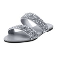 thumbnail image 4 of Dakaela Women's Rhinestone Flat Sandals Open Toe Slip on Slides Two Strap Summer Slippers Silver 10, 4 of 5