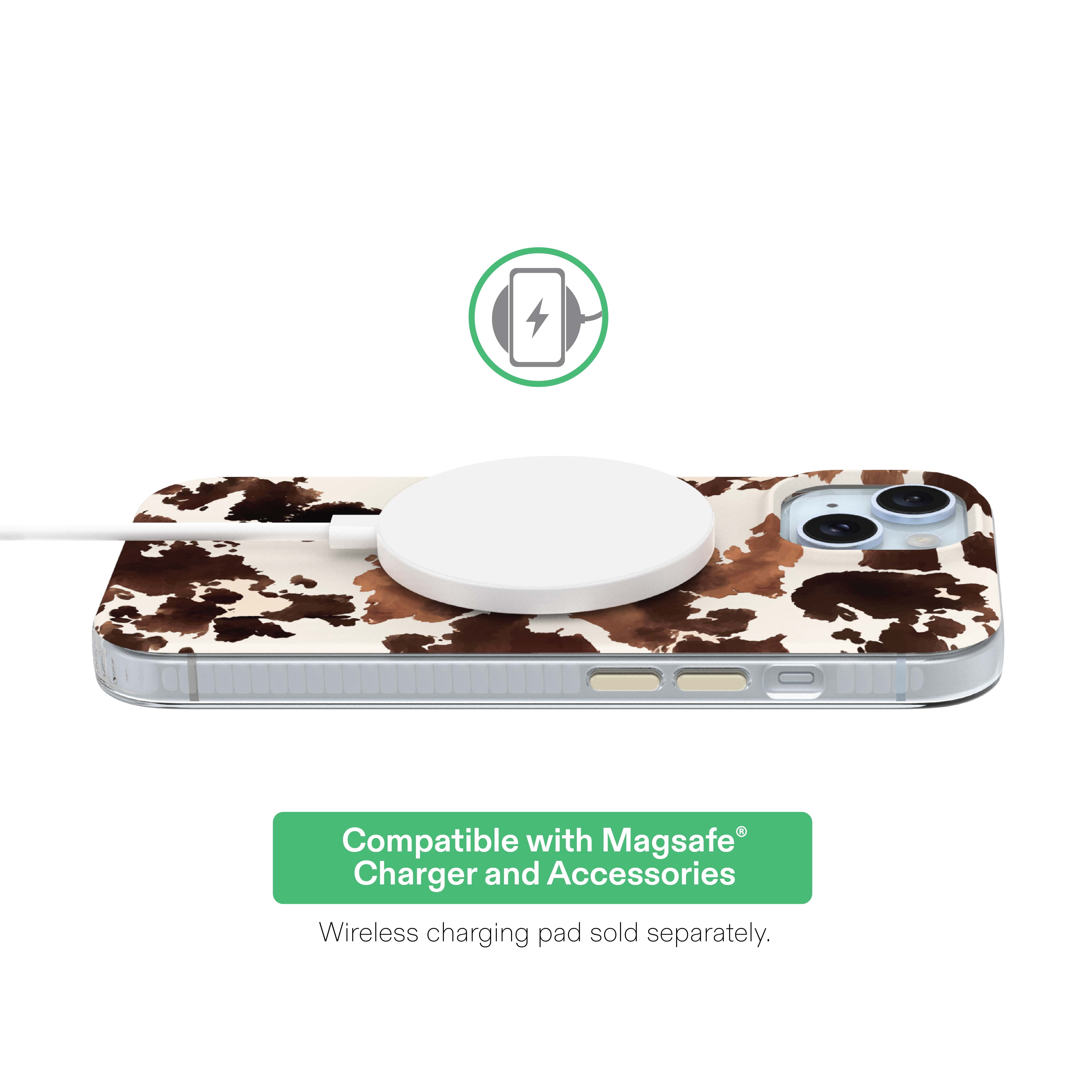 onn Phone Case for iPhone 17e / 16e / 15 / 14 / 13, MagSafe Compatible - Cow Print
