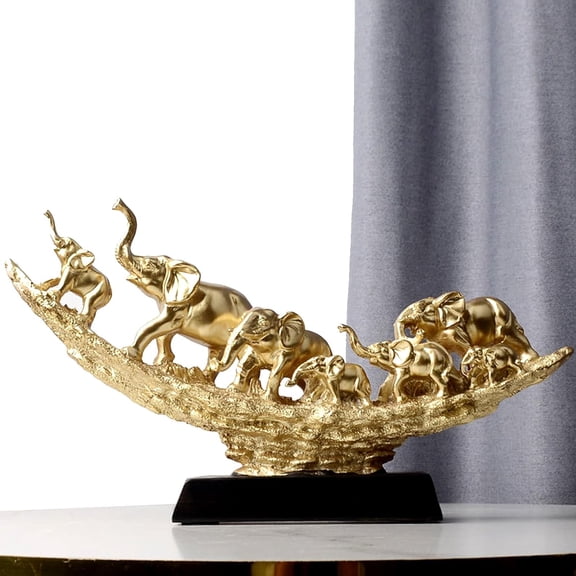 Gold Elephant Statue Table Sculpture, Family Bundle Desktop Cute Art Figures Great Gift Wildlife Animal Figurines Home Décor, Crafts Decorations for Living Room Party Foyer