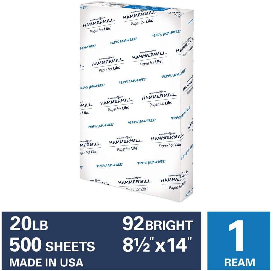 Photo 1 of Hammermill Printer Paper, 20lb Copy Paper 8.5x14, Legal Size, 1 Ream+