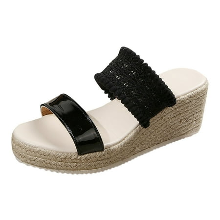 

Krdevn Women s Summer Fashion Woven Open Toe Wedges Casual And Comfortable Outdoor Slippers Black 8.5