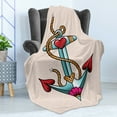 thumbnail image 4 of Anchor Soft Flannel Fleece Blanket, Colorful Anchor Design with Rope and Heart Motifs Traditional Nautical Arrangement, Cozy Plush for Indoor and Outdoor Use, 70" x 90", Multicolor, by Ambesonne, 4 of 5