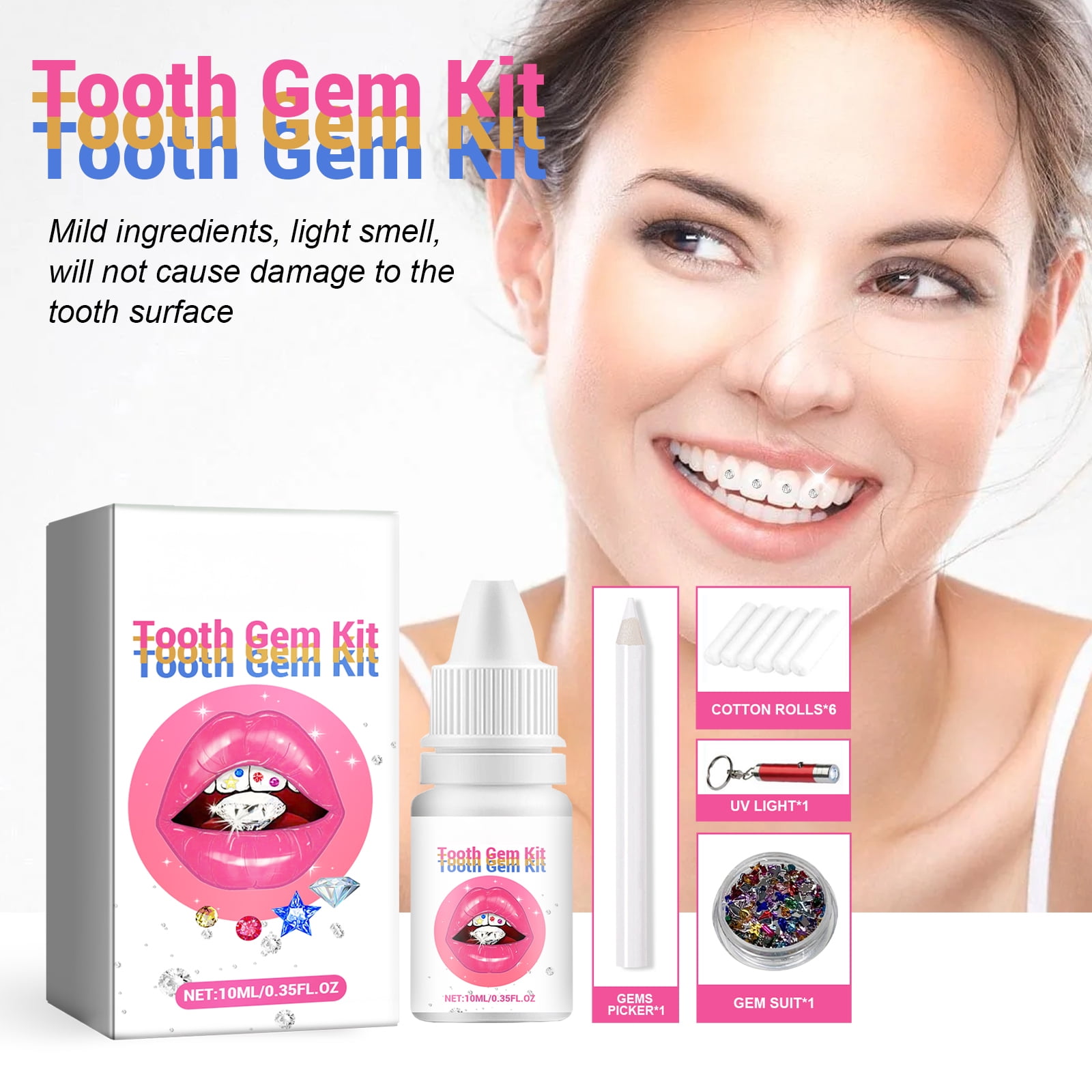 Alvantor DIY Tooth Gem Kit with UV Glue & Lamp, Dental Jewelry Set for Sparkling Smile, Hip Hop Style, 0.35fl.oz