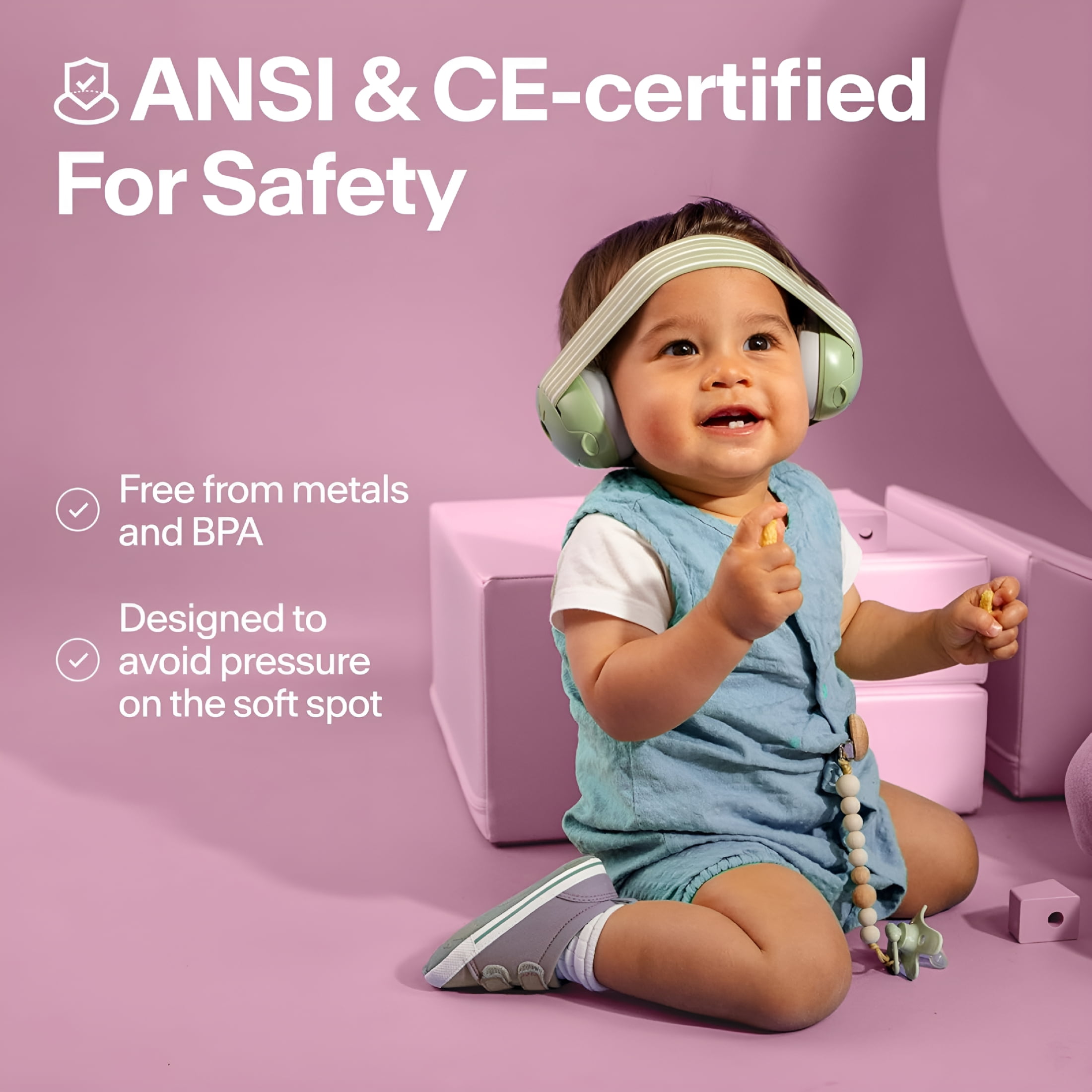 XIRQI Baby Ear Protection for Babies and Toddlers Up to 36 Months-Noise Reduction Earmuffs-Comfortable Baby Headphones Against Hearing Damage&Improves Sleep-Pink