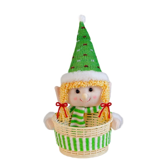PatungKu Fabric Christmas Elf Plush Doll Candy Basket Handmade Holiday Decors For Festives Indoor Party Desktop Shelf Decoration