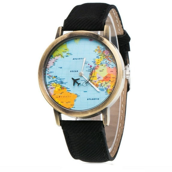 Global Travel Floating Airplane Map World Man Woman Watch-345