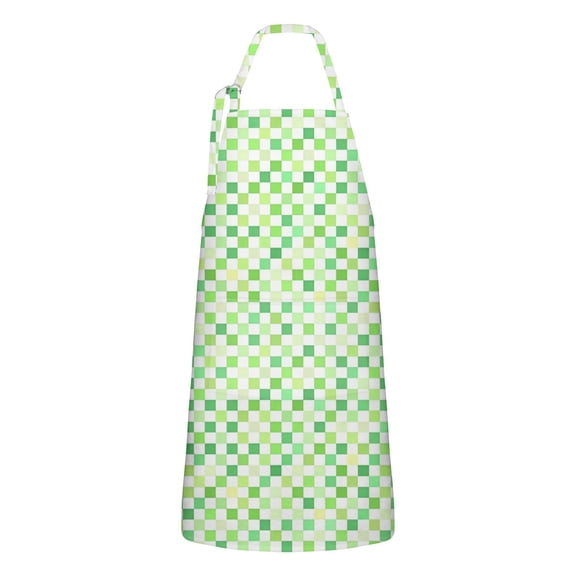 Green Yellow Checkerboard Checkered Pattern Apron-Garden Aprons for Women with Pockets-Cotton Linen Waterproof Kitchen Cooking Gardening Aprons Adjustable for Kitchen,Cooking,BBQ and Salon 33x27 Inch