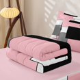 thumbnail image 5 of Castle Fairy Geometric Overlap Block Zipper Twin Comforter Sets with Fitted Sheet and 2 Pillowcases,Minimalist Square Segment Zipper Bedding Set,Pink Gray Black White,Reversible, 5 of 7
