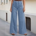 thumbnail image 2 of Women's High Waisted Wide Leg Jeans With Solid Color Front Denim Pants Casual Loose Pants With Functional Pockets Suitable For Daily Wear, 2 of 9