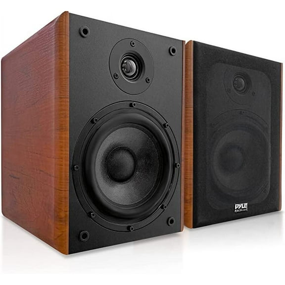 Pyle 5.25" Home Wooden Bookshelf Speakers 200W Max Power 1" Silk Dome Tweeter & Aluminum Voice Coil