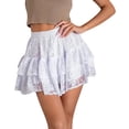 thumbnail image 3 of Women Pleated Mini Skirt Lace Ruffle Short Skirt High Waisted Floral Layered Skirts White XL, 3 of 10