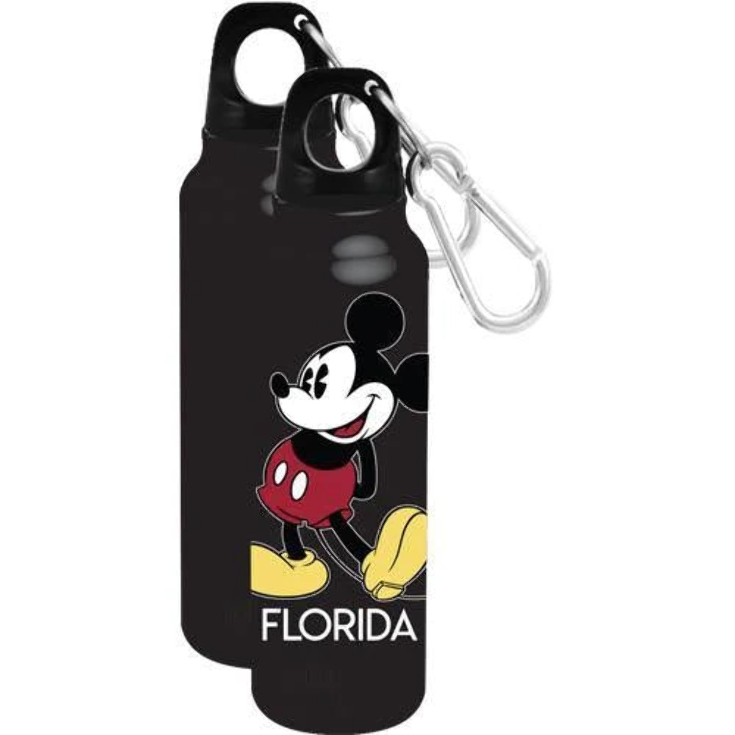 Disney 26 oz Black Solid Print Mickey Mouse Aluminum Water Bottles with Carabiner Hook