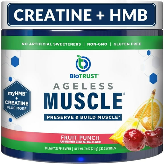 BioTrust Ageless Muscle Builder - Micronized Creatine Monohydrate Powder with HMB, Vitamin D3 & Betaine - Build & Preserve Naturally Declining Muscle Mass & Strength - Fruit Punch, 30 Servings