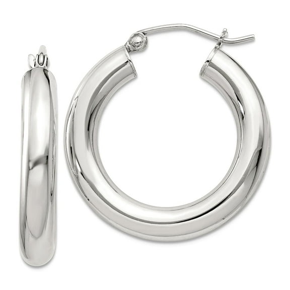 925 Sterling Silver 4mm Round Hoop Earrings 27x23mm Wide 4mm Thick Hoop Earring for Women