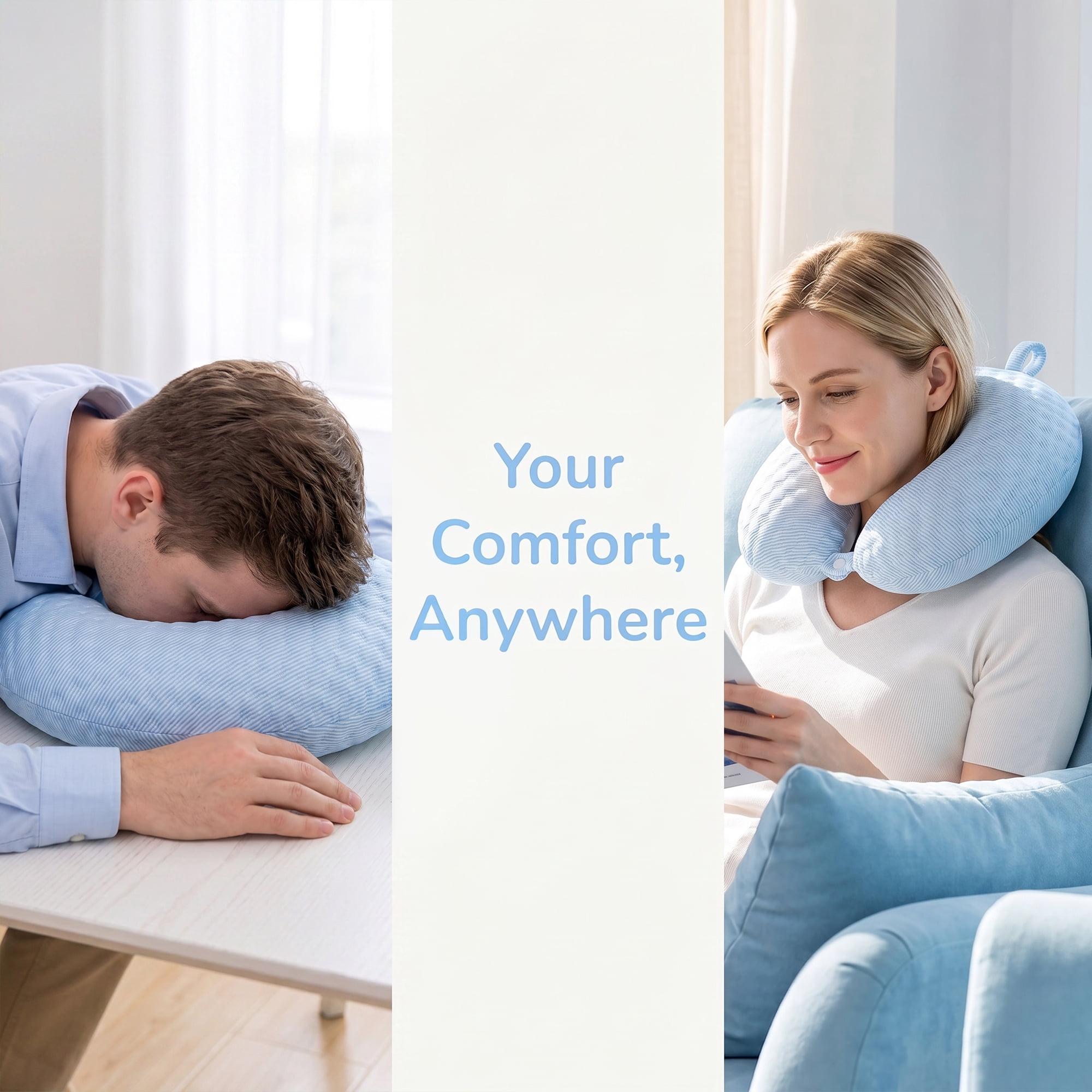 Unique Bargains Memory Foam U Shape Travel Neck Pillow for Office Naps Blue 12"x12"x4"