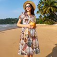 thumbnail image 4 of Fotbe Colorful Seashells Pattern Dress Casual Womens Fashion Short Sleeve Maxi Dress T Shirt Dress Striped Long Color Block Maxi Dress, 4 of 6