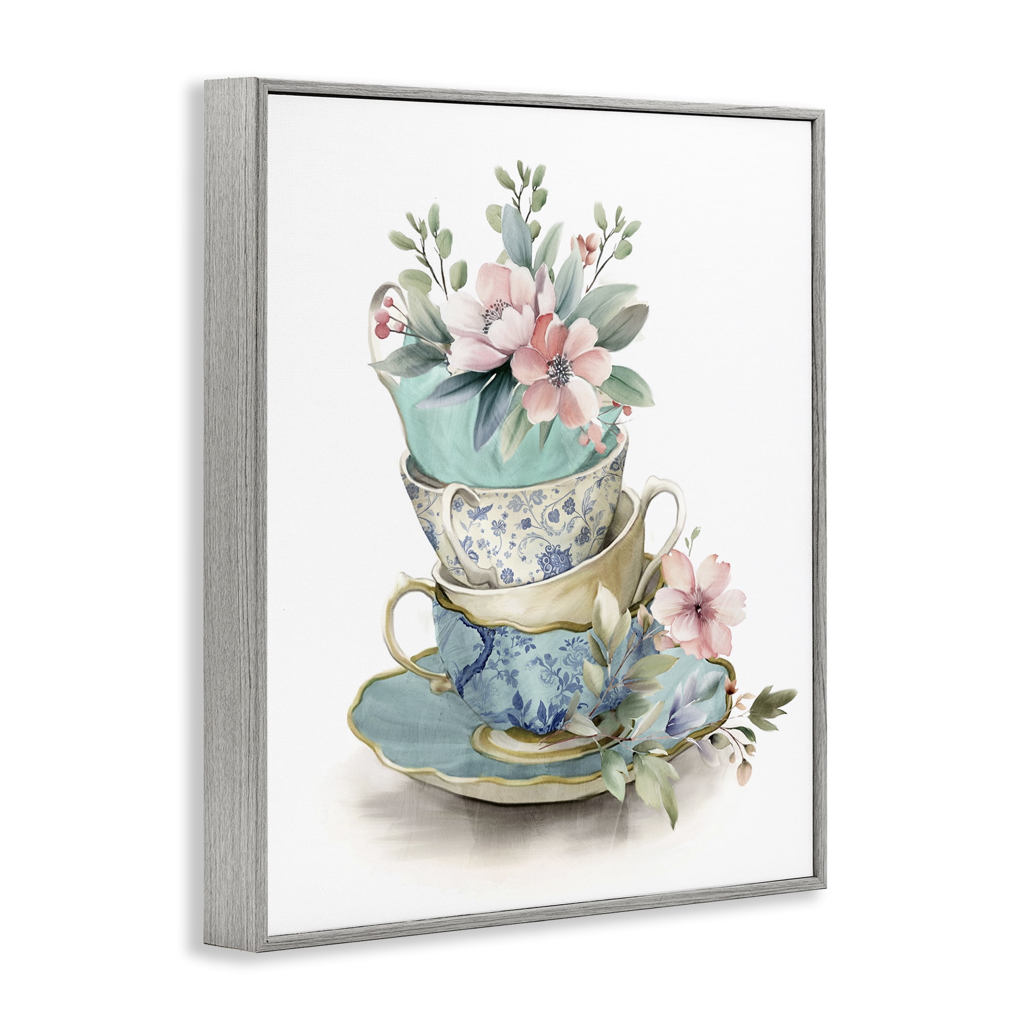 Stupell Industries Tea Cup Chinoiserie Blossoms Gray Framed Giclee Art, design by Kim Allen
