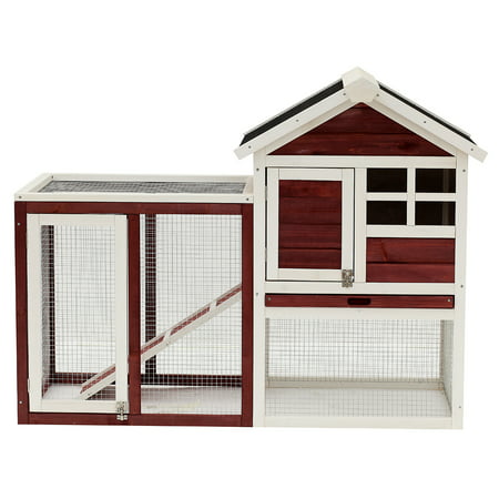 2 Story Wooden Rabbit Hutch Bunny Cage Pet House w/Ladder