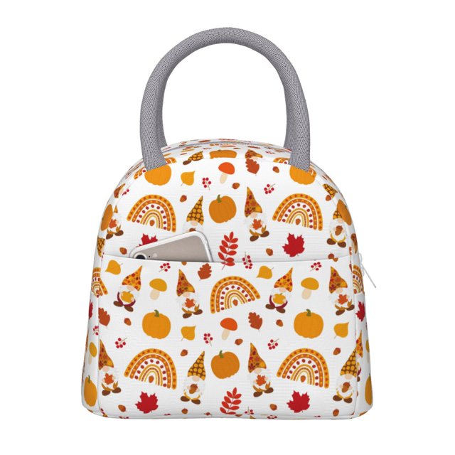 Fotbe Fall Gnomes Harvest Bolsa de Almuerzo con Estampado, Lonchera Aislada, Contenedor de Comida Reutilizable Tipo Cooler a Prueba de Fugas