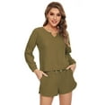 thumbnail image 3 of Loungewear for Women Long Sleeve Top and Shorts 2 Piece Pajama Set with Pockets(Coffee L), 3 of 6