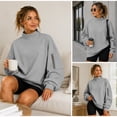 thumbnail image 4 of Mock Neck Sweatshirt for Women Soft Cozy Basic Tops Turtleneck Long Sleeve Tops Fall Tops Cute Tops Fall Fashion Must Haves Tunic Tops Pullover Shirt Workout Tops No Hood Fashion Clothing Grey, 4 of 9