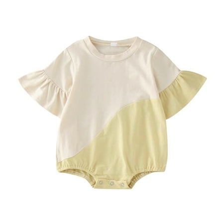 

Toddler Baby Girls Climbing Clothes Short Sleeve Patchwork Color Print Romper Bodysuit For Children Clothes For 0-3 Months