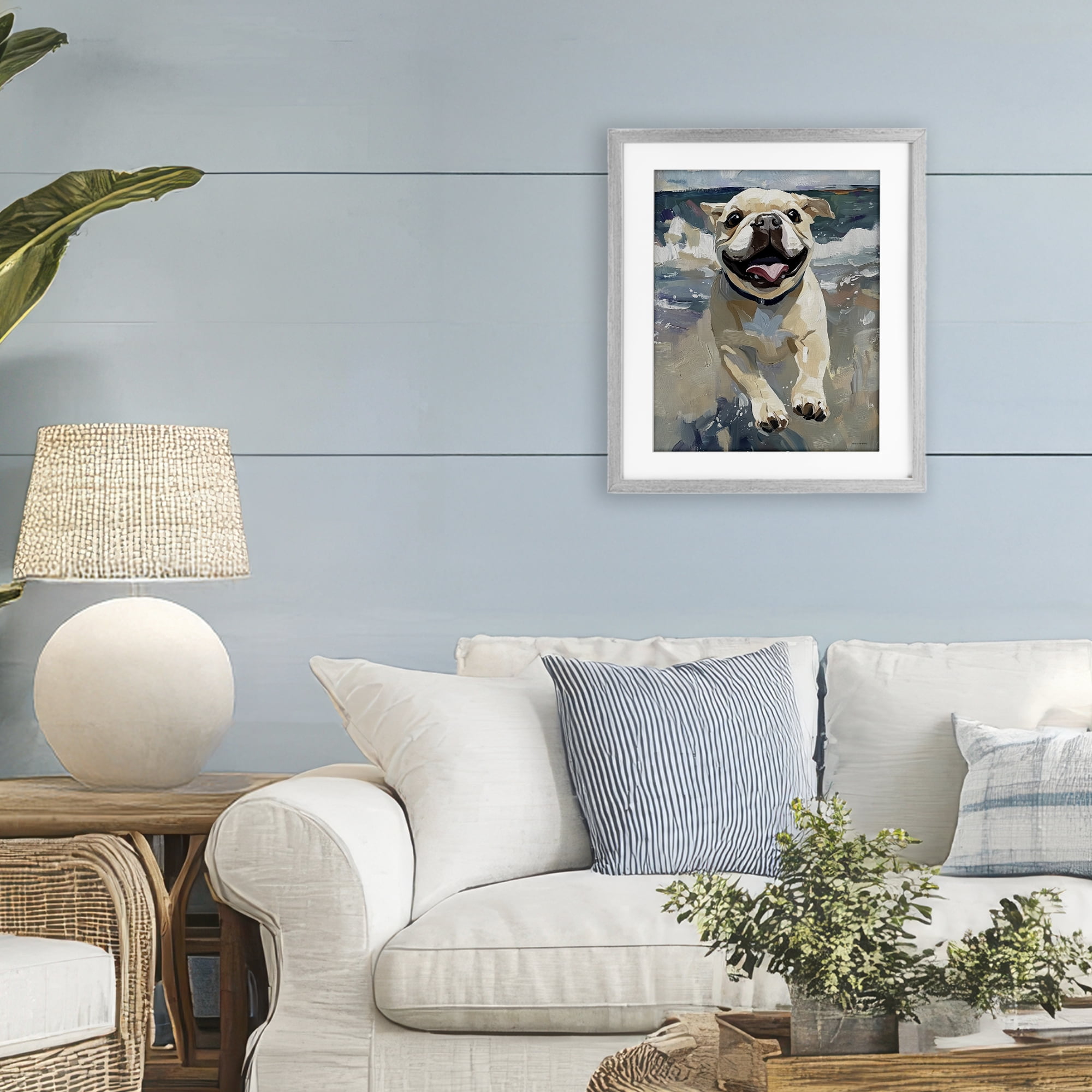 Stupell Industries Sunny Paws Dog on Beach Gray Framed Print Under Glass, design by Svetlana Aleynikova