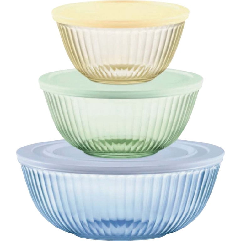 Pyrex Colors Sculpted Tinted Glass Mixing Bowl Set, 6-Piece photo 1