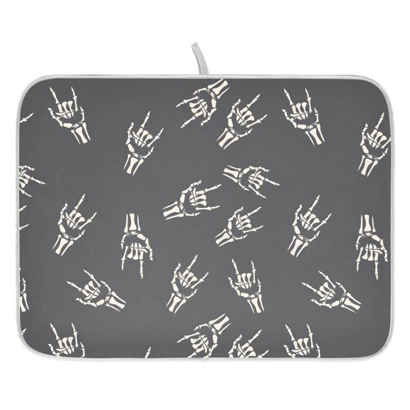 Ryvnso Rocker Skull Hands Dish Drying Mat for Kitchen Countertop 16x18 Small Dish Pad Drainer Rack Dish Sink Mats