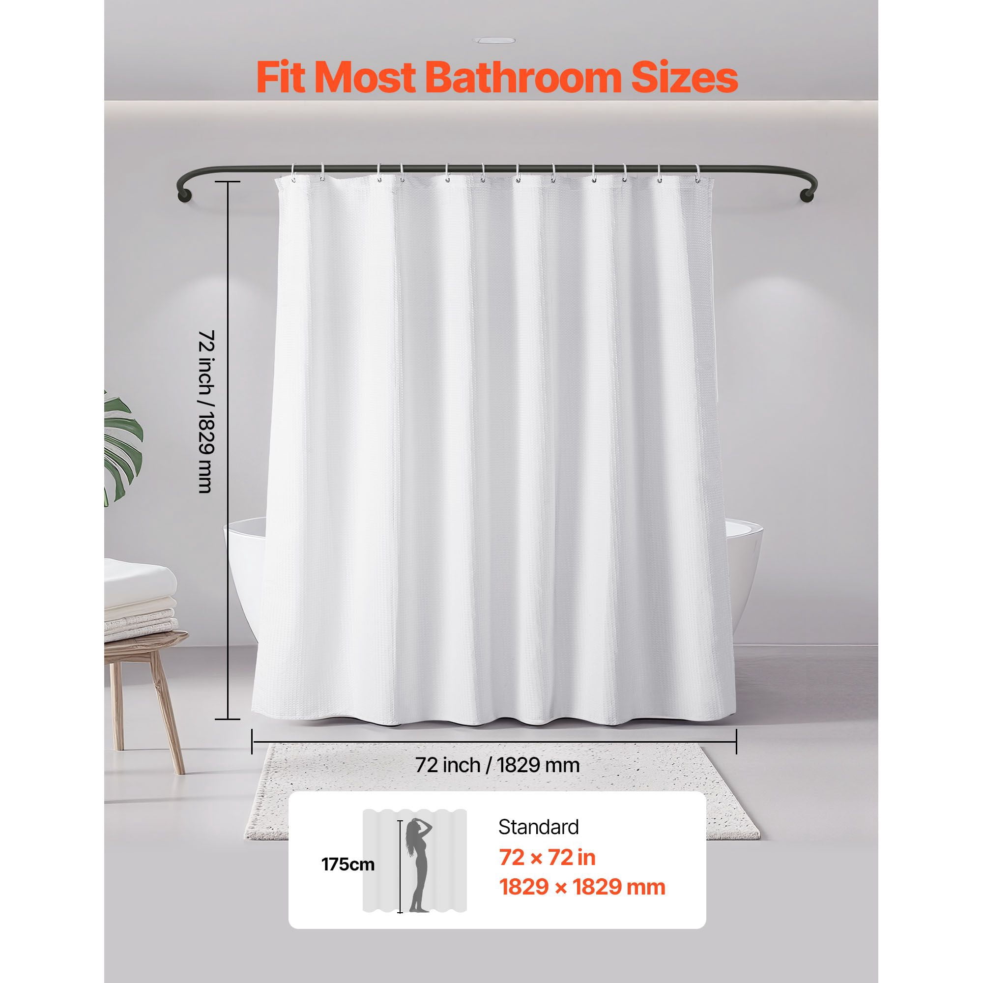 White Fabric Shower Curtain 240 GSM Thick, Water-Repellent Light Filtering Privacy, Heavy Duty Hotel Quality Bath Curtain for Bathroom Decor