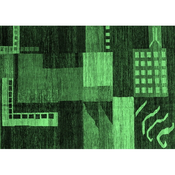 Ahgly Company Indoor Rectangle Oriental Emerald Green Modern Area Rugs, 7' x 10'