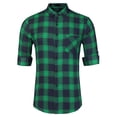 thumbnail image 1 of Camisa de franela a cuadros para hombre, cepillada, informal, de manga larga, con botones, a cuadros Verde azul S Unique Bargains Camisa, 1 of 6
