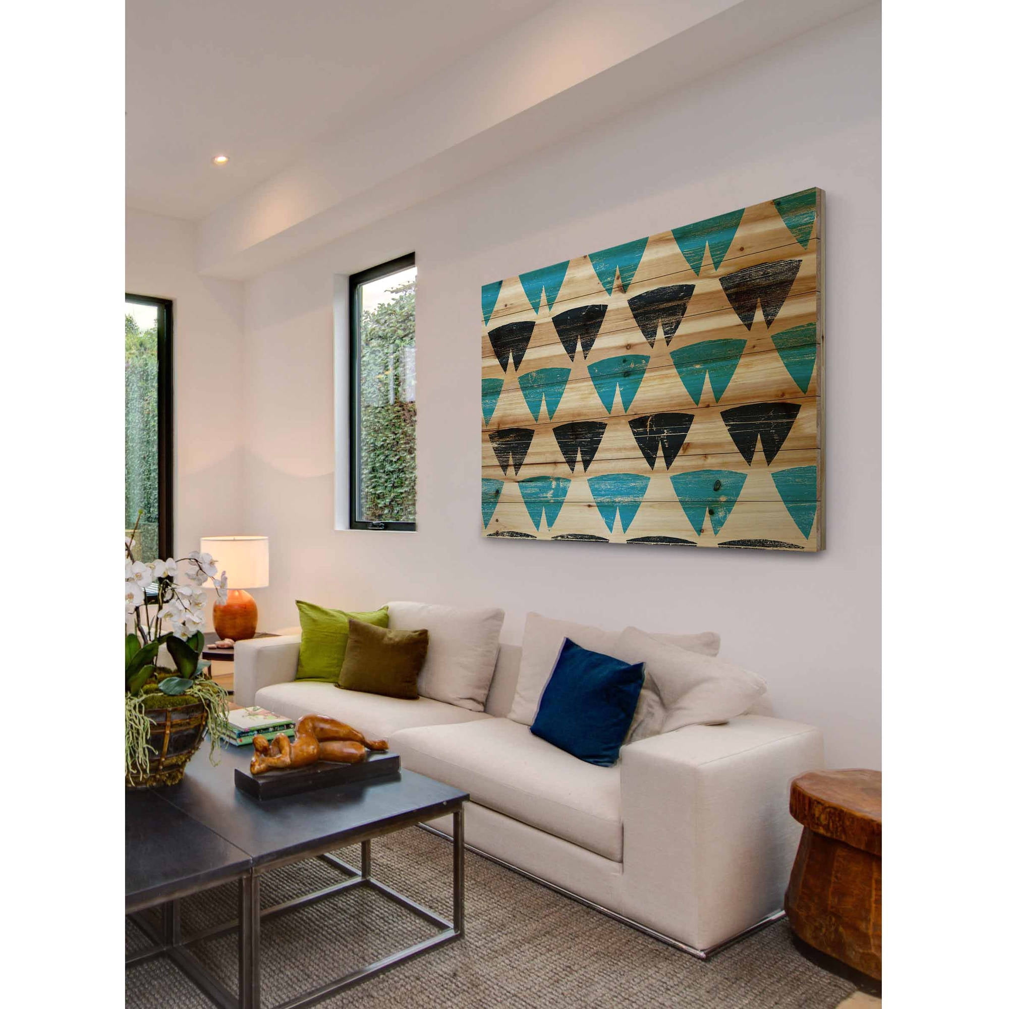 Marmont Hill - "Split Triangles" Painting Art Print On Natural Pine Wood, 36.0" x 1.5"
