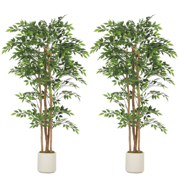 HOMCOM Arbre Banyan Artificiel de 6 Pi, Ensemble de 2 Plantes Artificielles pour la Déco de la Maison