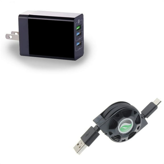 34W Home Charger w Retractable USB Cable R8W for Acer Liquid Jade Primo - Alcatel PulseMix, 7, Idol 5S 5 4S - ASUS Zenfone V Live, ROG Phone, AR 6 5z 4 Pro - Blackberry Motion, Key2, KEYone