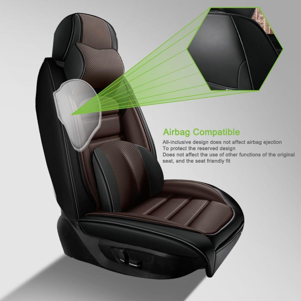 AFUNTIO Leather 5 Seat Covers for Ford 99% Models,Luxury Car Seat Cushions Full Set,Waterproof Car Sit Protectors,Nonslip Interior Accessories(Black and Coffee)