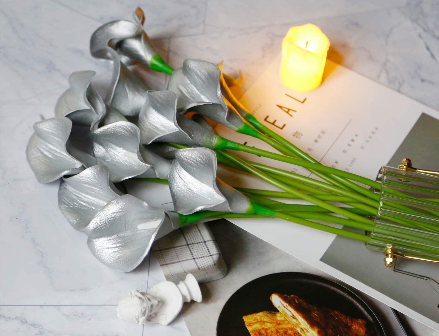 20Pcs Artificial Calla Lily Flower Real Touch Latex Flowers for DIY Wedding Bouquet Party Home Decor (Pure White)