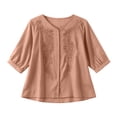 thumbnail image 6 of Womens Summer Cotton Linen Tops Elbow Length Sleeve V Neck Tshirts for Women Lightweight Pullover Casual Tees, 6 of 6