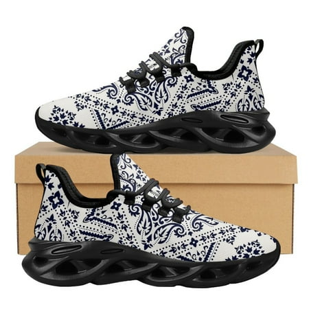 

2024 New Tribal Style Platform Shoes Rectangular Bandana Print Women Mesh Knit Sneakers Lightweight Lace-up Flats