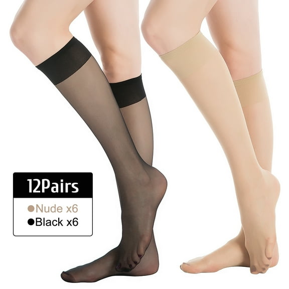 Yilanmy 12 Pairs Lady's Sheer Knee High Stockings for Women Sheer Socks Soft Silky Elastic Summer Stockings