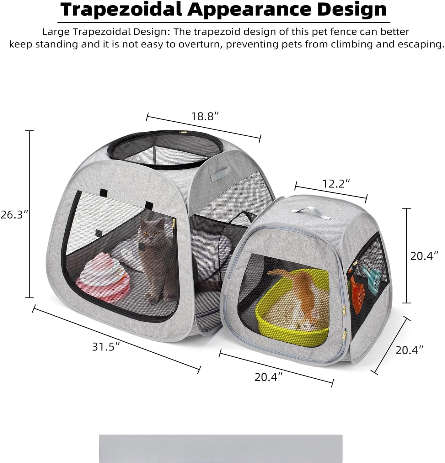 Portable Cat Playpen, Trapezoidal Design for Better Standing, Foldable Pet Tent for Indoor and Outdoor Use of Kitten and Puppy, Dog Play Enclosure, Cat Houses & Condos