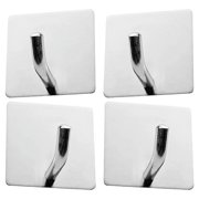 4 Pack Adhesive Hooks Heavy Duty Stick on Wall Door Cabinet Stainless Steel Towel Coat Clothes Hooks Self Adhesive Holders for Hanging Kitchen Bathroom Home