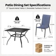 thumbnail image 2 of TLSUNNY 5 Pcs Outdoor Dining Table and Chair Set, Square Metal Table W/ Umbrella Hole & 4 Stackable Chairs, Outdoor Patio Furniture for Garden, 2 of 11