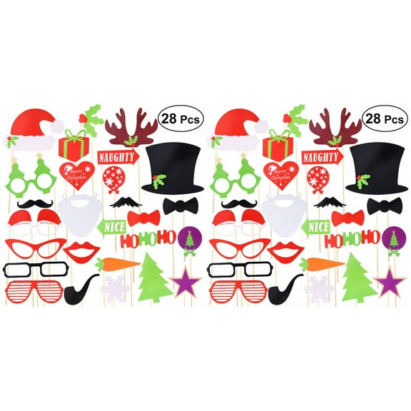 BERTDOMD 56 Pcs Christmas Party Photo Booth Props Creative Posing Props Christmas Trees Hats Glasses Mustache Kit for Party Decoration