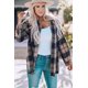 thumbnail image 4 of ABPHQTO Chaqueta de cuadros escoceses con dobladillo redondeado extragrande de mujer en negro con aberturas, 4 of 5