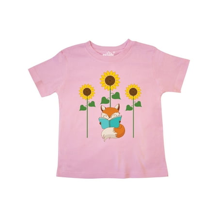 

Inktastic Reading Book Lover Sunflower Fox Gift Toddler Boy or Toddler Girl T-Shirt