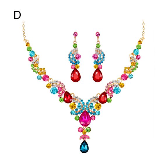 Ayyufe Fashion Wedding Faux Crystal Rhinestone Decor Necklace Earrings Set